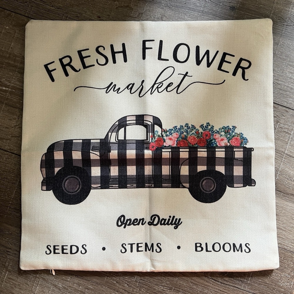 Fresh Flower Market Pillow Case Cover 17"x17" Zipper Burlap